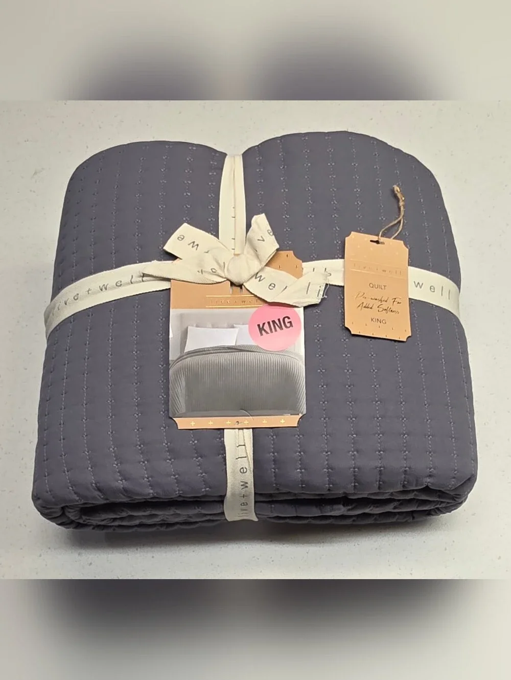 LIVE & WELL Garment Washed Box Stitch Quilt KING Size Logan CHARCOAL Gray - NEW